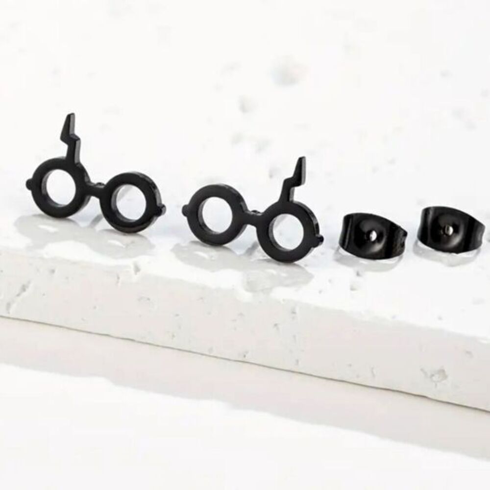 Warner Bros. Harry Potter Eye Glasses with Scar Stud Earrings Black Acrylic